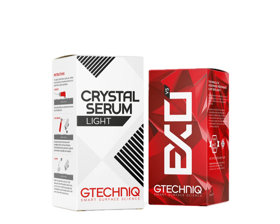 Gtechniq Crystal Serum Light og EXOv5, produkterne der bruges til 2-lags coating